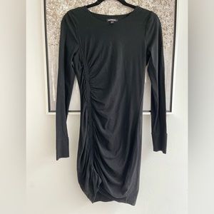 Express long sleeve side ruched stretch cotton dress small